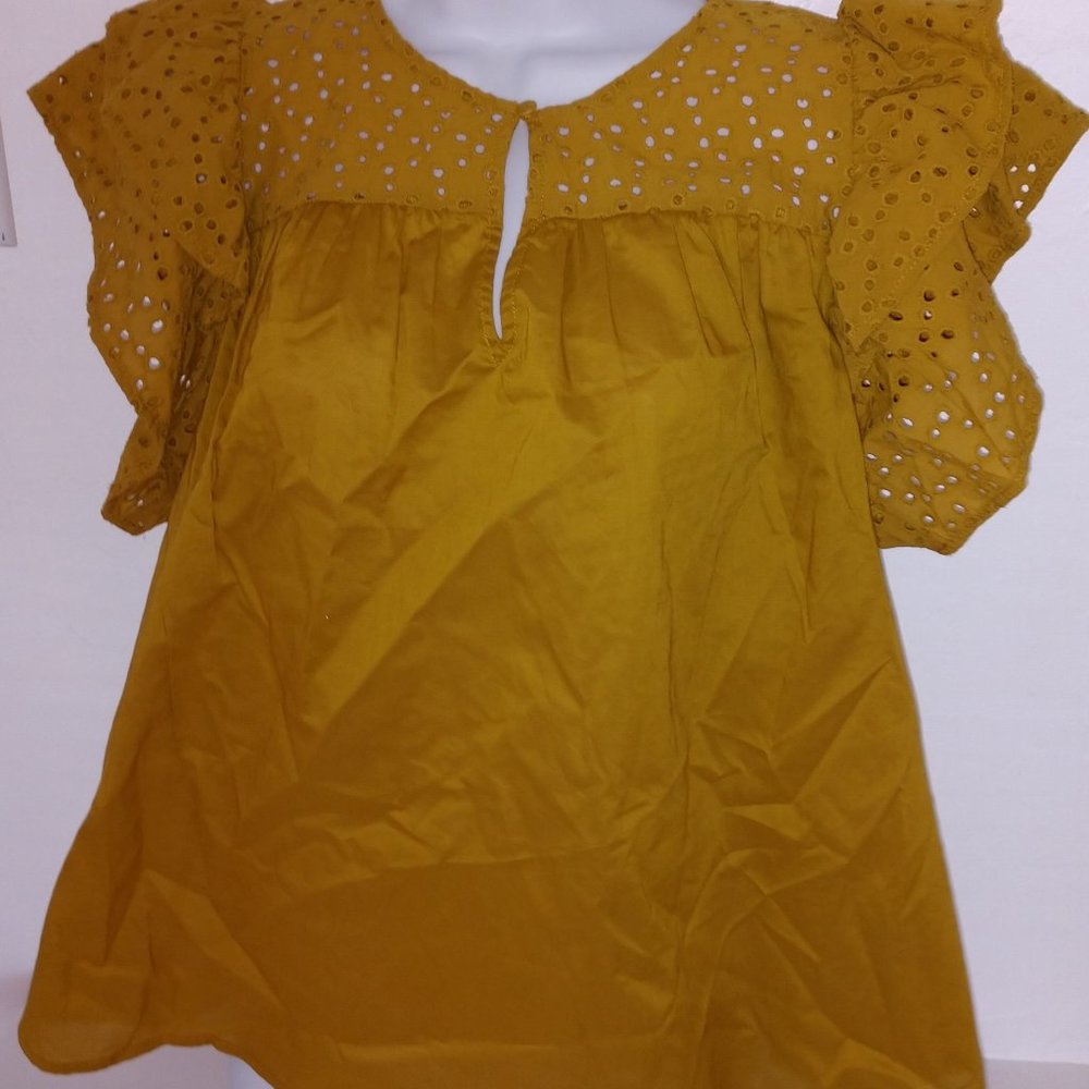 Olive Yellow Eyelet Top BOHO Blouse NWT XS-XL